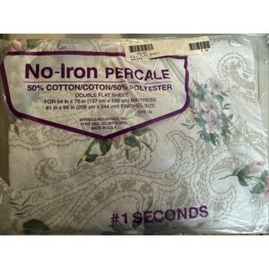 Vintage Floral No-Iron Percale Full Flat Sheet Cotton Polyester Grandmacore